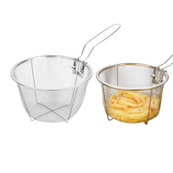 2Pack Deep Fryer Basket with Foldable Handle Wire Mesh Silver