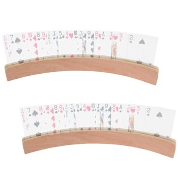 Set of 2 Wooden Card Holders for Playing Cards, 13" Curved Wood, Seniors