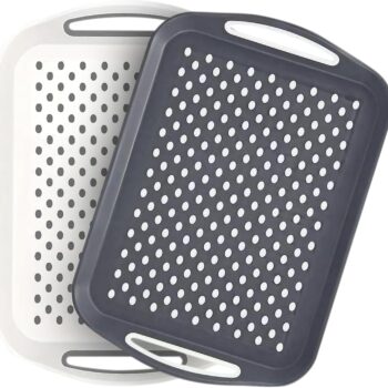 Set of 2 Anti Slip Food Tray Rectangular Top and Bottom Non Slip Plastic