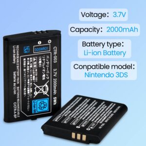 2000mAh 3.7V Rechargeable Lithium-ion Battery + Tool Kit Pack Compatible for 3DS - Image 2