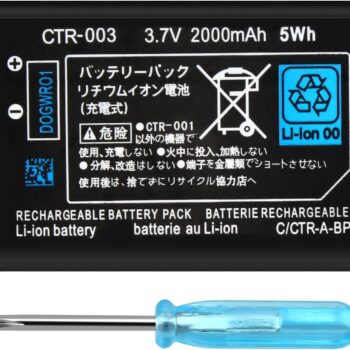 2000mAh 3.7V Rechargeable Lithium-ion Battery + Tool Kit Pack Compatible for 3DS