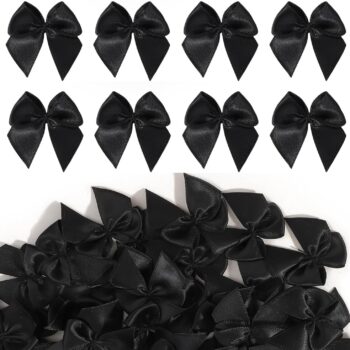 200 Pcs Small Black Ribbon Bows,Mini Satin 1 Inch Ribbon Bows,for People Who