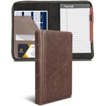 Vintage Hardback Junior Zipper Padfolio, Letter Size, Dark Brown