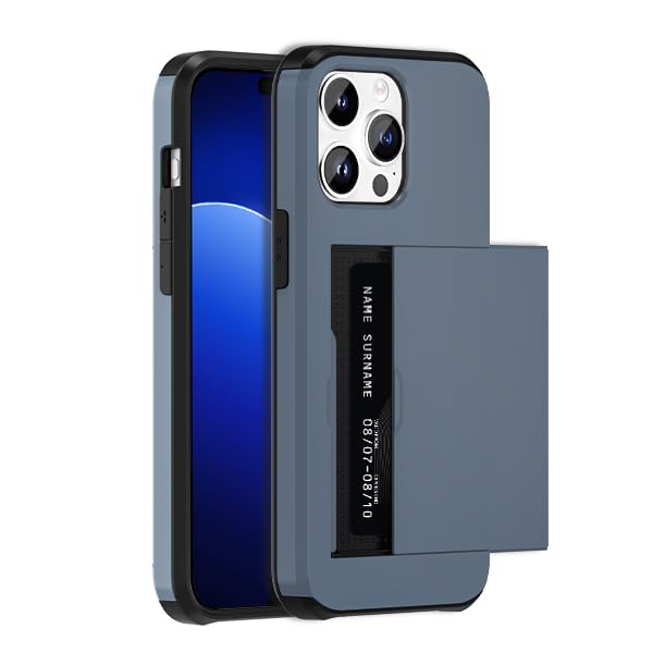 iPhone 15 Pro, Card Holder Protective Shockproof Back Case - Dark Blue