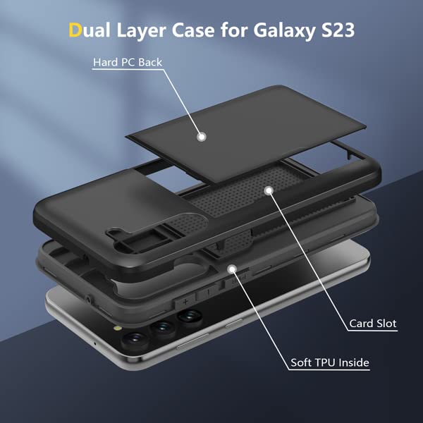 Galaxy S23 5G Slide Armour Card Holder Protective Shockproof Case (2023) - Black - Image 4