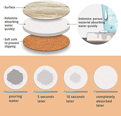 Drink Coasters with Holder, Absorbent Coaster Sets of 6, Marble Style Ceramic - Image 2