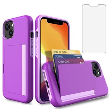 For iPhone 13 Mini 5.4" Card Holder Slim Hybrid Case w Screen Protector Cover