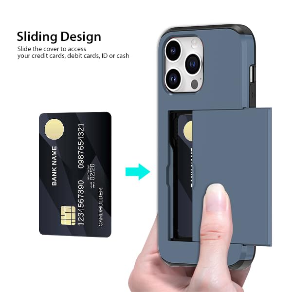 iPhone 15 Pro, Card Holder Protective Shockproof Back Case - Dark Blue - Image 4