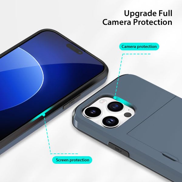 iPhone 15 Pro, Card Holder Protective Shockproof Back Case - Dark Blue - Image 3