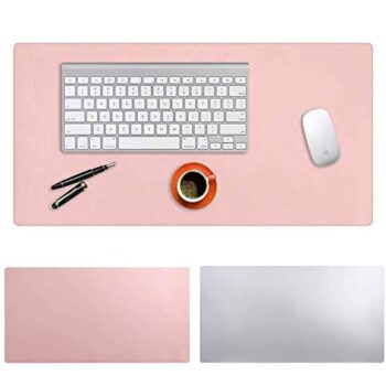 Mouse Pad, Office Desk Mat Blotter,Upgraded PU Leather (Pink & Silver,80cm*40cm)