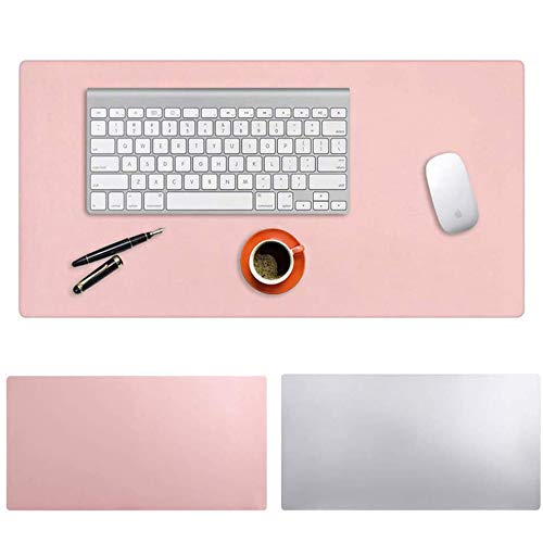Mouse Pad, Office Desk Mat Blotter,Upgraded PU Leather (Pink & Silver,80cm*40cm)
