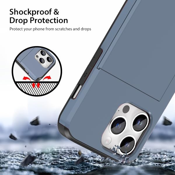 iPhone 15 Pro, Card Holder Protective Shockproof Back Case - Dark Blue - Image 5