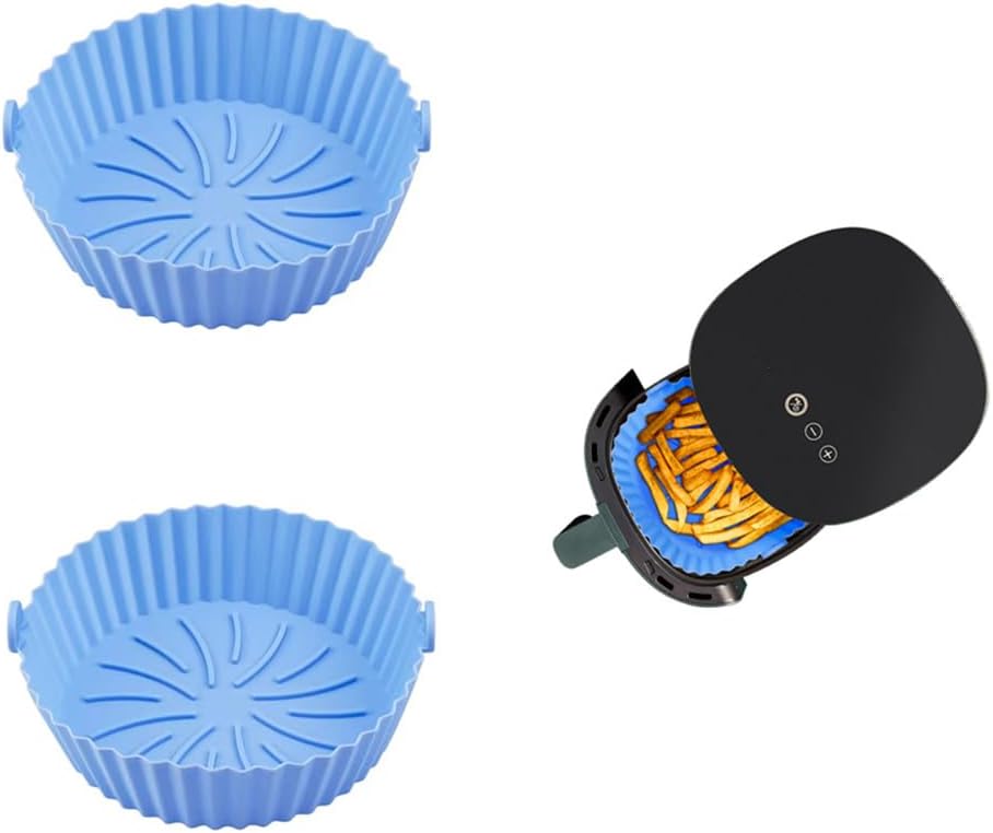 2Pcs Silicone Air Fryer Liners, Silicone Baking Tray Pots, Food Safe Reusable