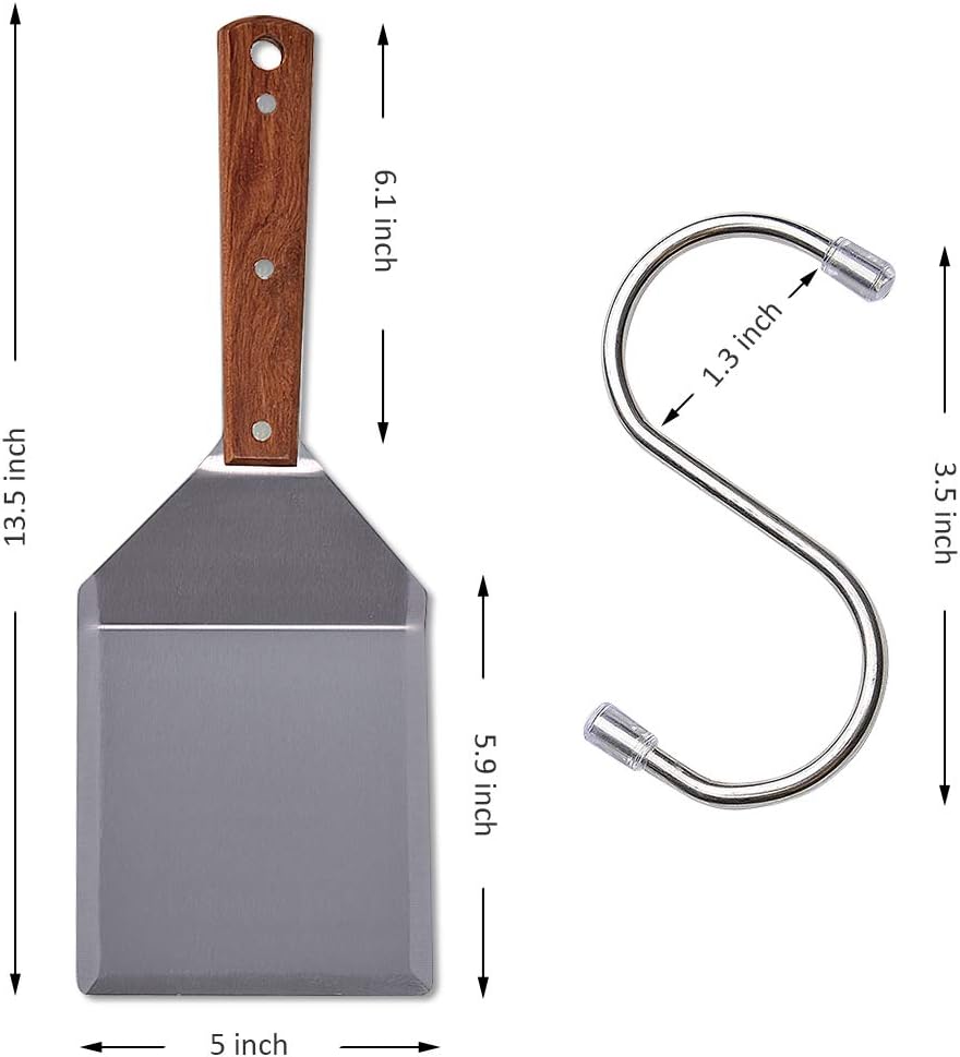 Stainless Steel Griddle Hamburger Spatula with Strong Wooden Handle, 13.5 x 5" - Image 2