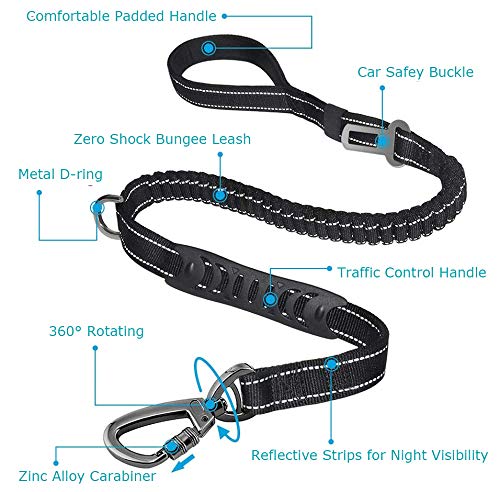 Dog Lead & Car Seat Belt 2 in 1 , 150cm Reflective Anti-Shock Bungee Dog Leash - Image 2