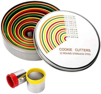 12 PCS Round Cookie Biscuit Cutter Set, Stainless Steel Cookie Cutter Set