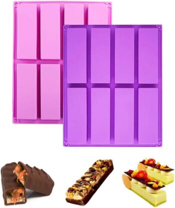 2 Pack 8-Cavity Silicone Rectangle Molds, DIY Granola Bars, Energy Bars Maker