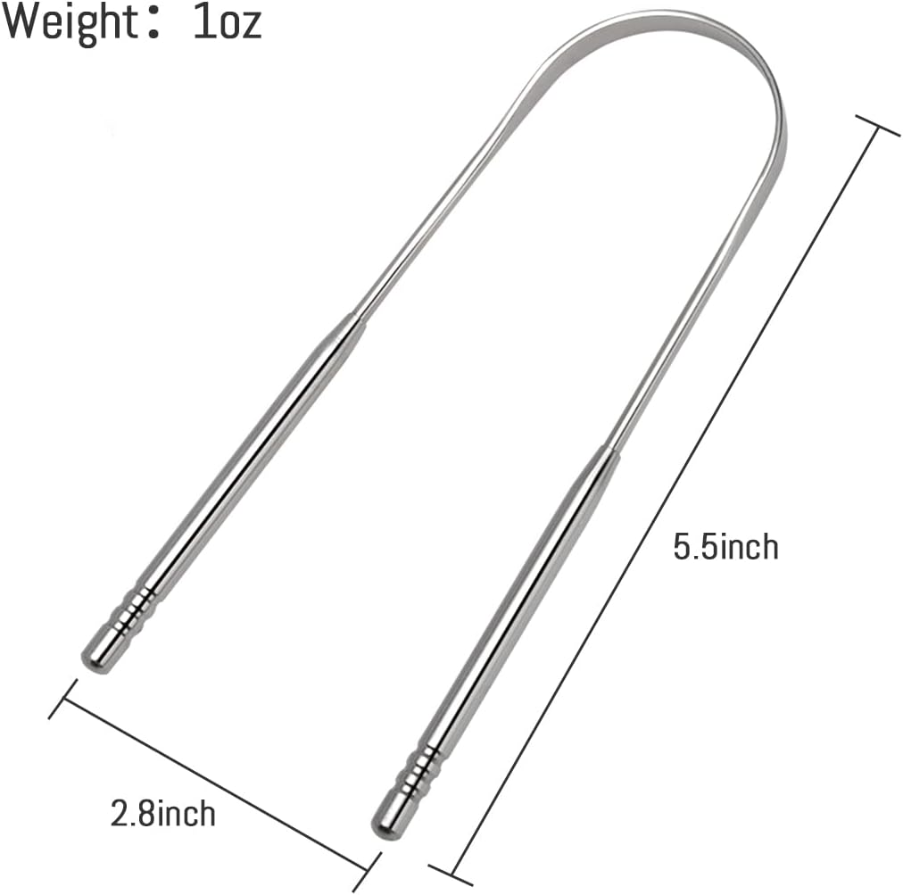 2 Pack Tongue Scrapers, Cure Bad Breath Stainless Steel Tongue Cleaner Metal - Image 3