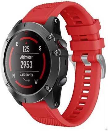 Width Soft Silicone Watch Strap for Garmin Fenix 5/Fenix 5 Plus/Quatix 5 (Red)