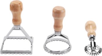 Ravioli Stamp Maker Cutter with Roller Wheel Set, Mold with Wooden Handle