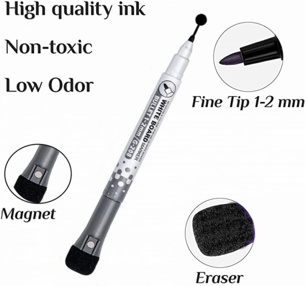 Whiteboard Pens Whiteboard Markers Dry Wipe Markers With Erasers - Pack of 12 - Image 2