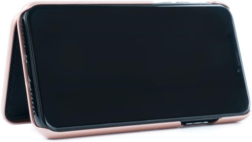 iPhone 12 Pro Mirror Wallet Case with Stand Feature and Card Holder - Rose Gold - Image 5