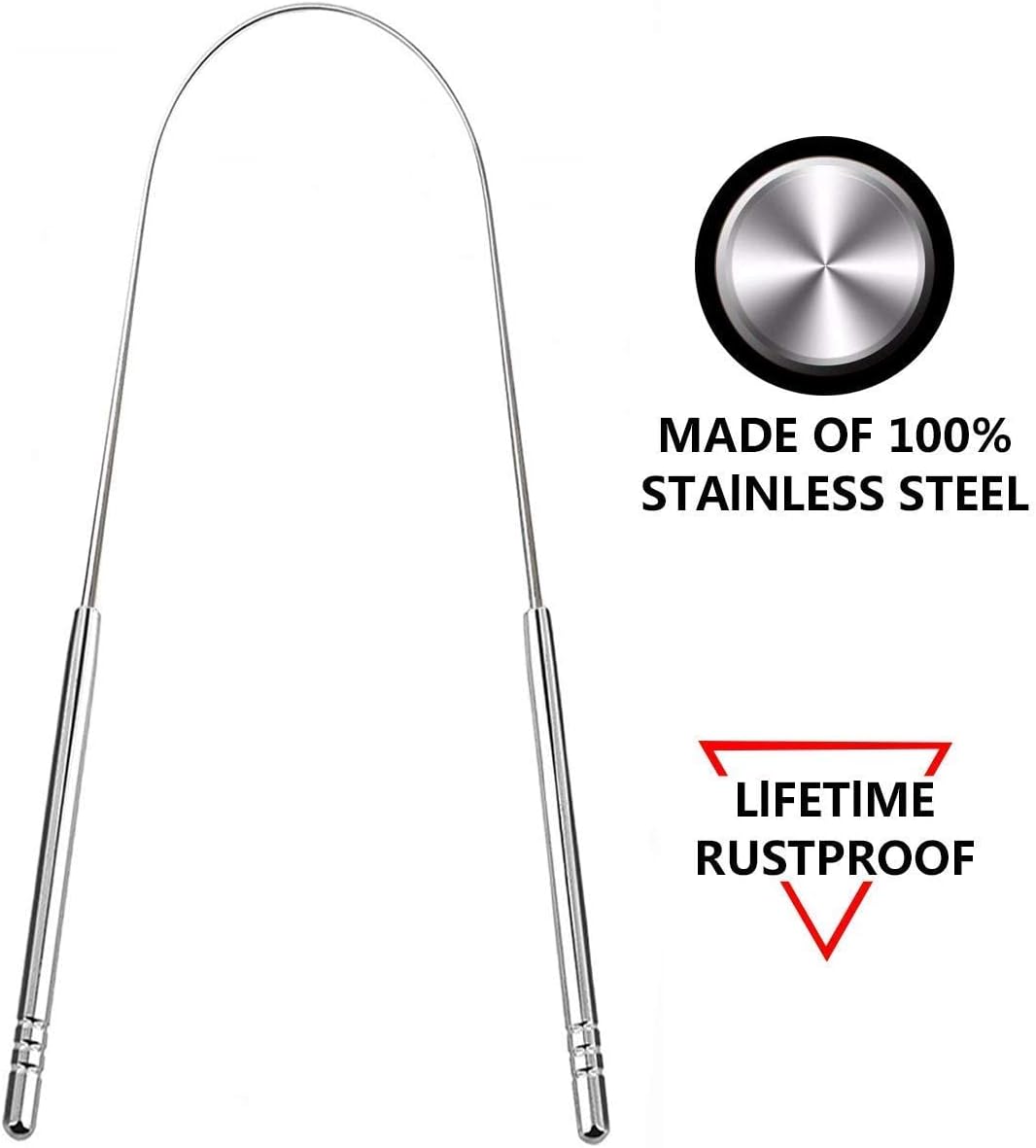 2 Pack Tongue Scrapers, Cure Bad Breath Stainless Steel Tongue Cleaner Metal - Image 4