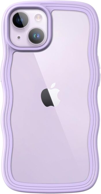 Cute Case for iPhone 14 6.1-Inch, Wave Frame Curly Shape Shockproof (Purple)