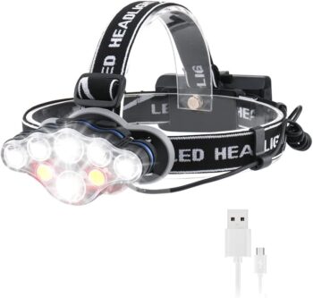 Rechargeable Headlamp, 8 Modes Multi-Function Headlight Flashlight 18000 Lumens