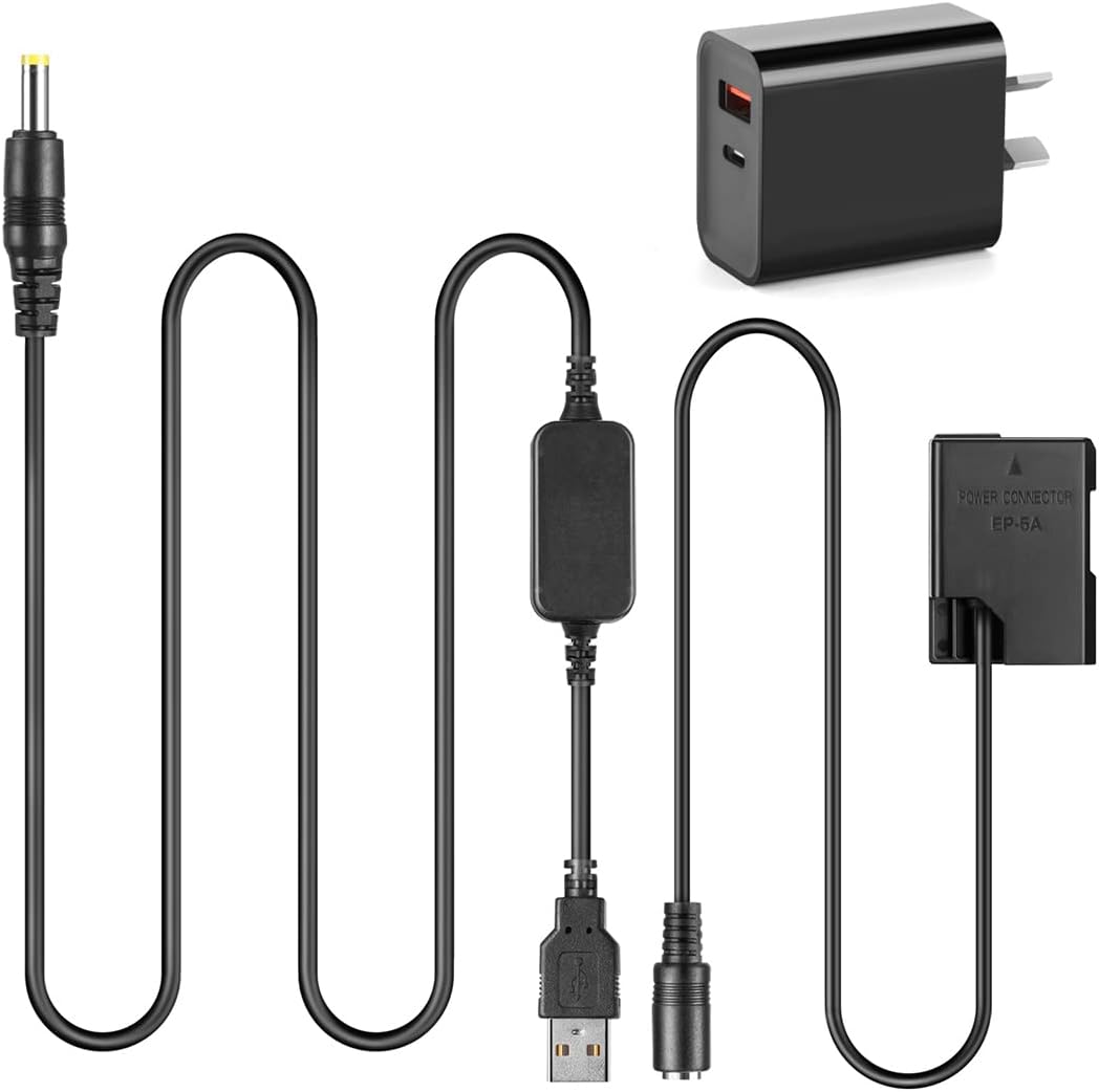 Mobile Power Adapter USB Cable+QC3.0 Charger + EP5A EP-5A EN-EL14 Dummy Battery