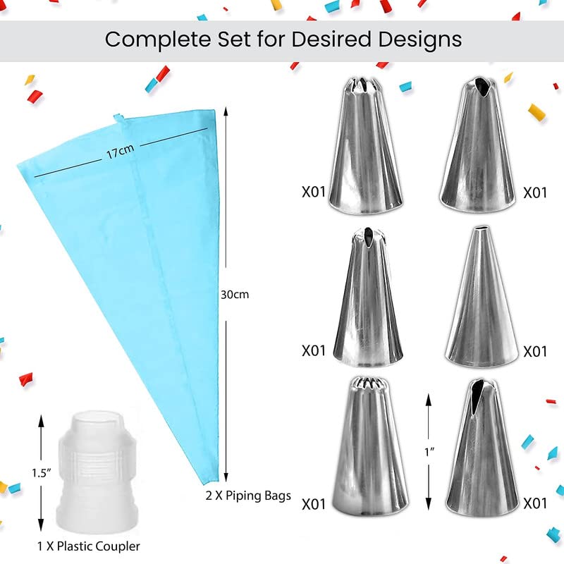 Piping Bags and Nozzles Set of 9 Pcs with Converter, Premium Stainless Steel - Image 6