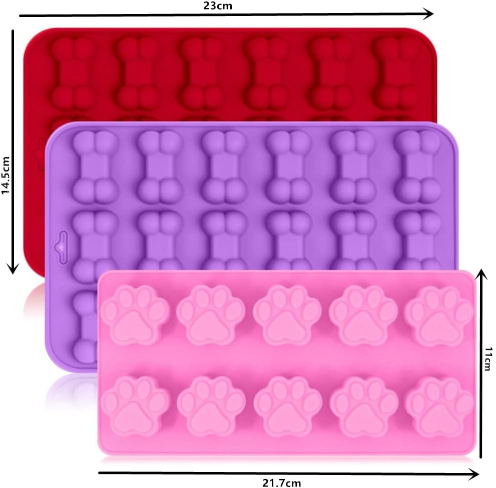 3 Pcs Silicone Ice Molds Trays with Puppy Dog Paw and Bone Shape, Non-Stick - Image 2