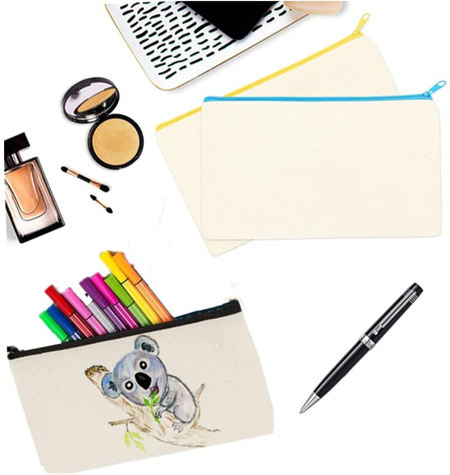 16 Pack Canvas Pencil Case, 8 Colors Zipper Blank DIY Craft Pencil Case - Image 3