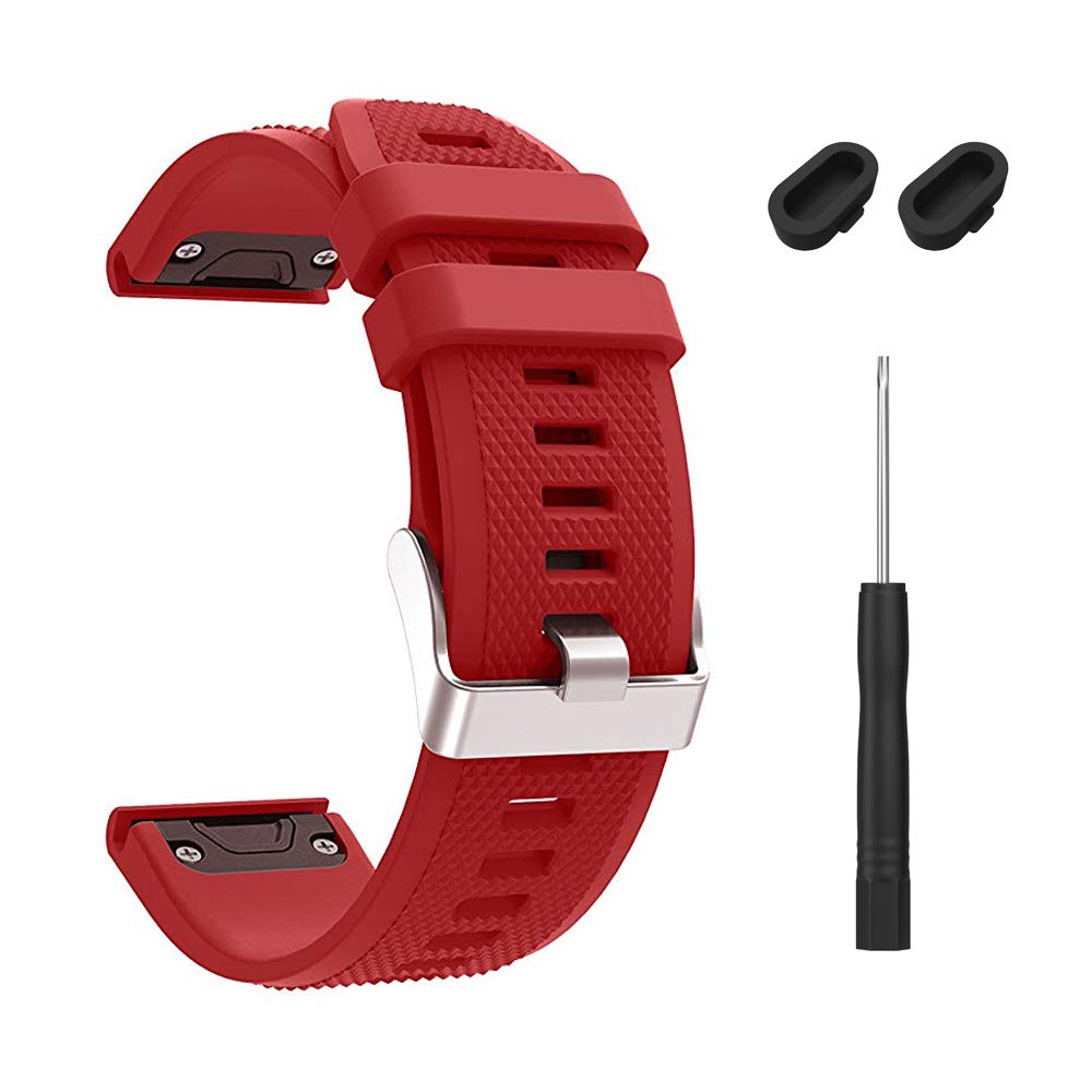 Width Soft Silicone Watch Strap for Garmin Fenix 5/Fenix 5 Plus/Quatix 5 (Red) - Image 5
