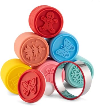 Cute Silicone Cookie Stamps Set- 6PCS Biscuit Cutter Fondant Mooncake Mold