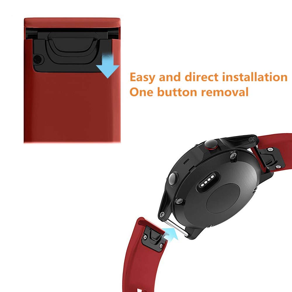 Width Soft Silicone Watch Strap for Garmin Fenix 5/Fenix 5 Plus/Quatix 5 (Red) - Image 4