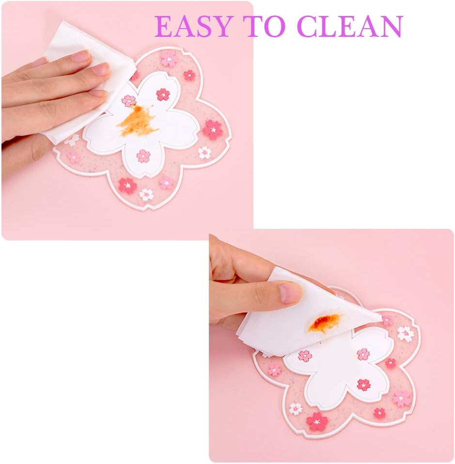 Sakura Coffee Cup Mat Kawaii Coaster 2PCS Cute Cherry Blossom PVC Home Tea - Image 2