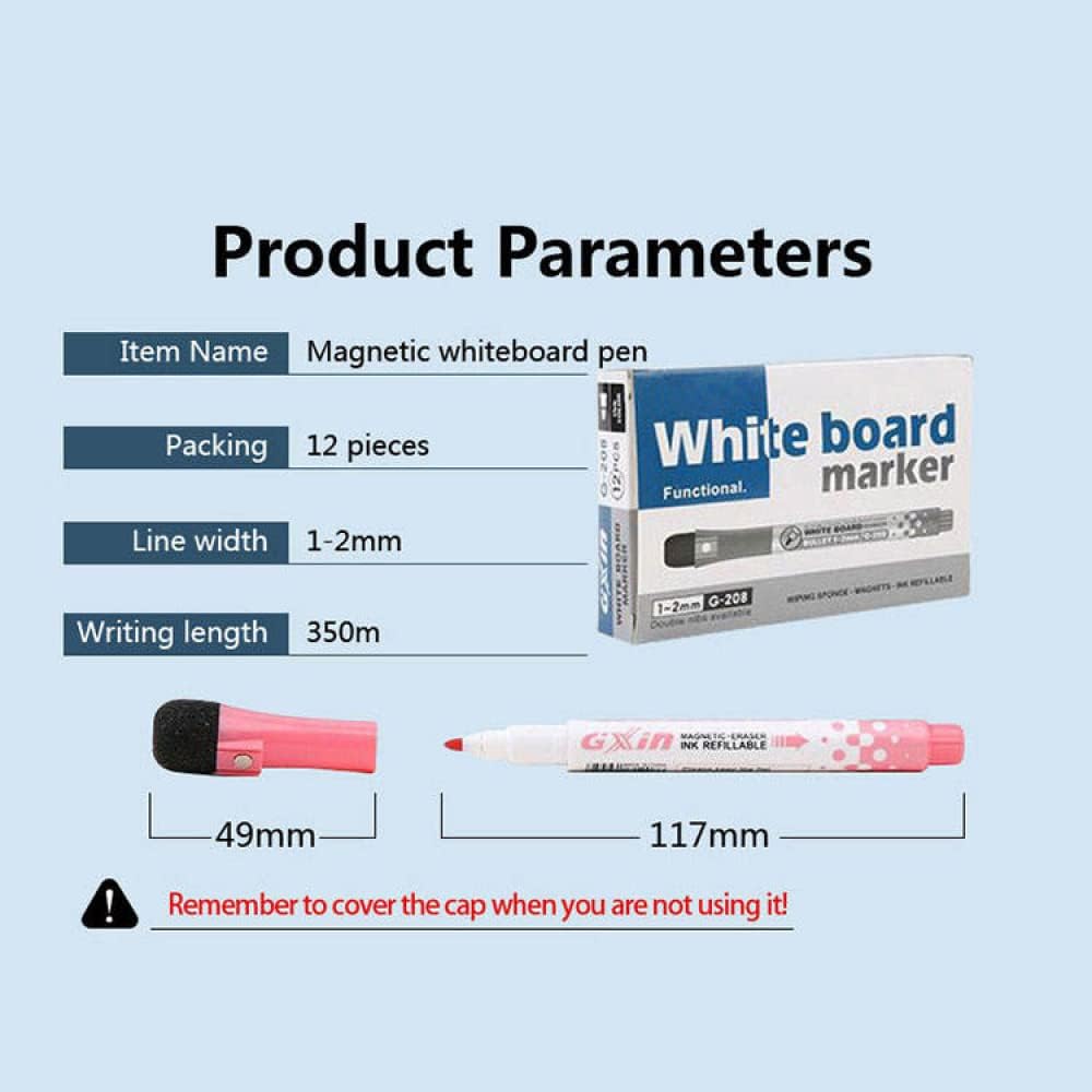 Whiteboard Pens Whiteboard Markers Dry Wipe Markers With Erasers - Pack of 12 - Image 5