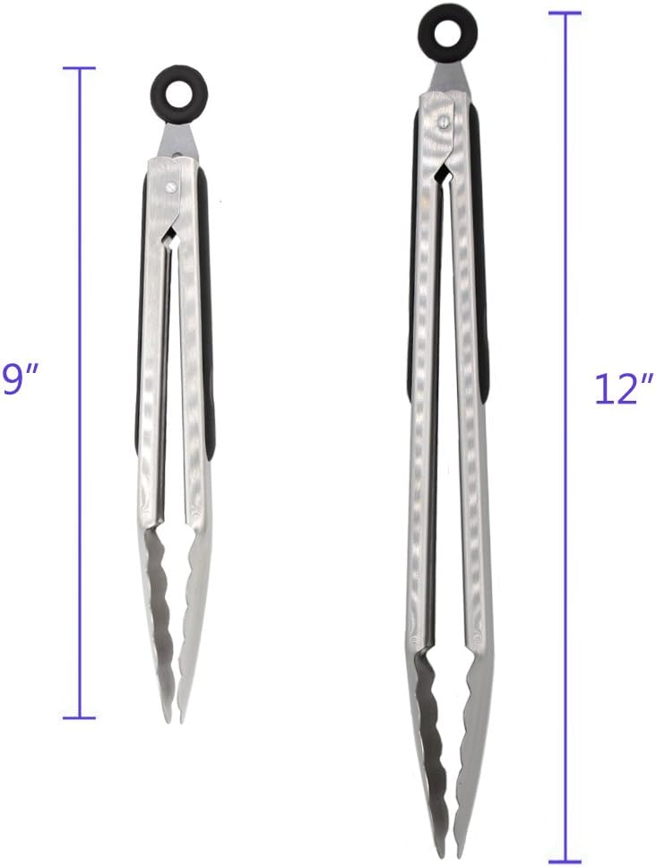 304 Stainless Steel Kitchen Cooking Tongs, 9" and 12" Set of 2 Sturdy Grilling - Image 4