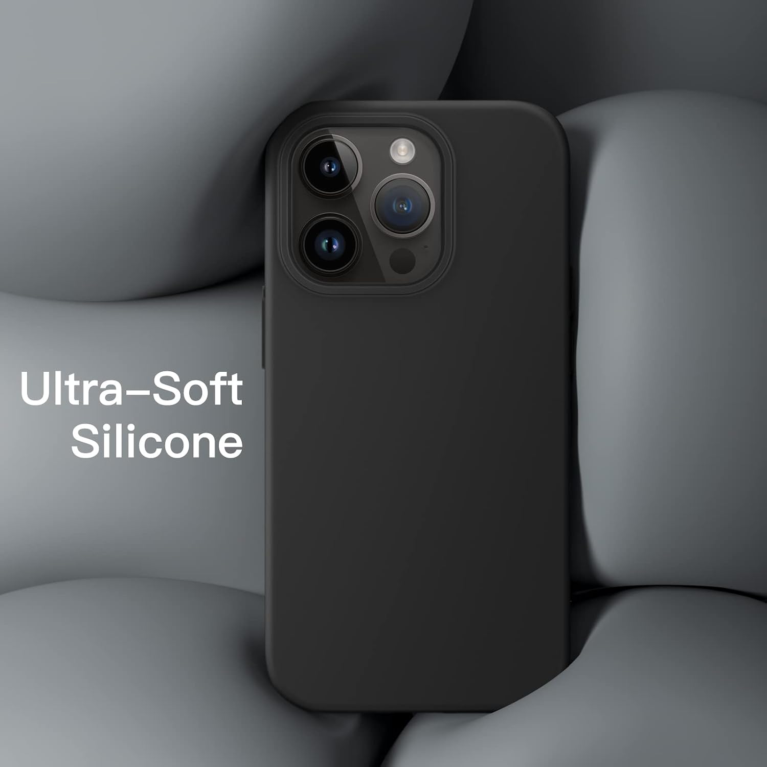 Silicone Case for iPhone 14 Pro 6.1-Inch, Silky-Soft Touch Full-Body (Black) - Image 4