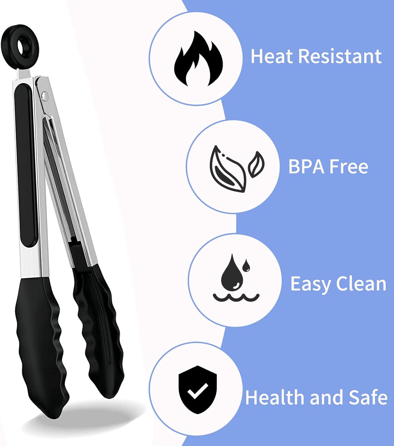 Silicone Kitchen Tongs, Set of 3 Premium Stainless Steel Locking Cooking Tongs - Image 6