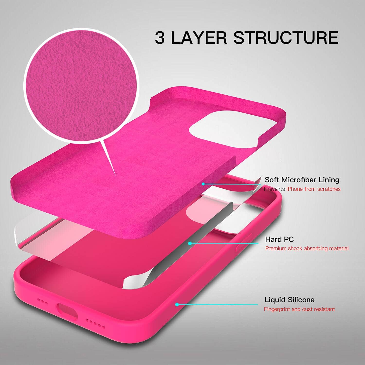 Liquid Silicone Case iPhone 13 Pro Max 6.7" 2021 Silicone Anti-Scratch-Hot Pink - Image 4