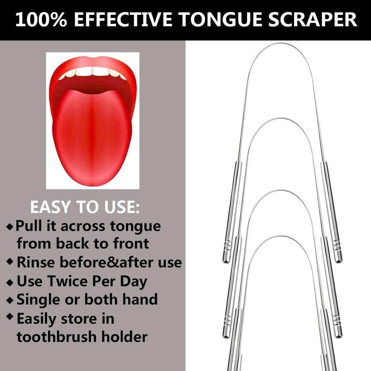 2 Pack Tongue Scrapers, Cure Bad Breath Stainless Steel Tongue Cleaner Metal - Image 5