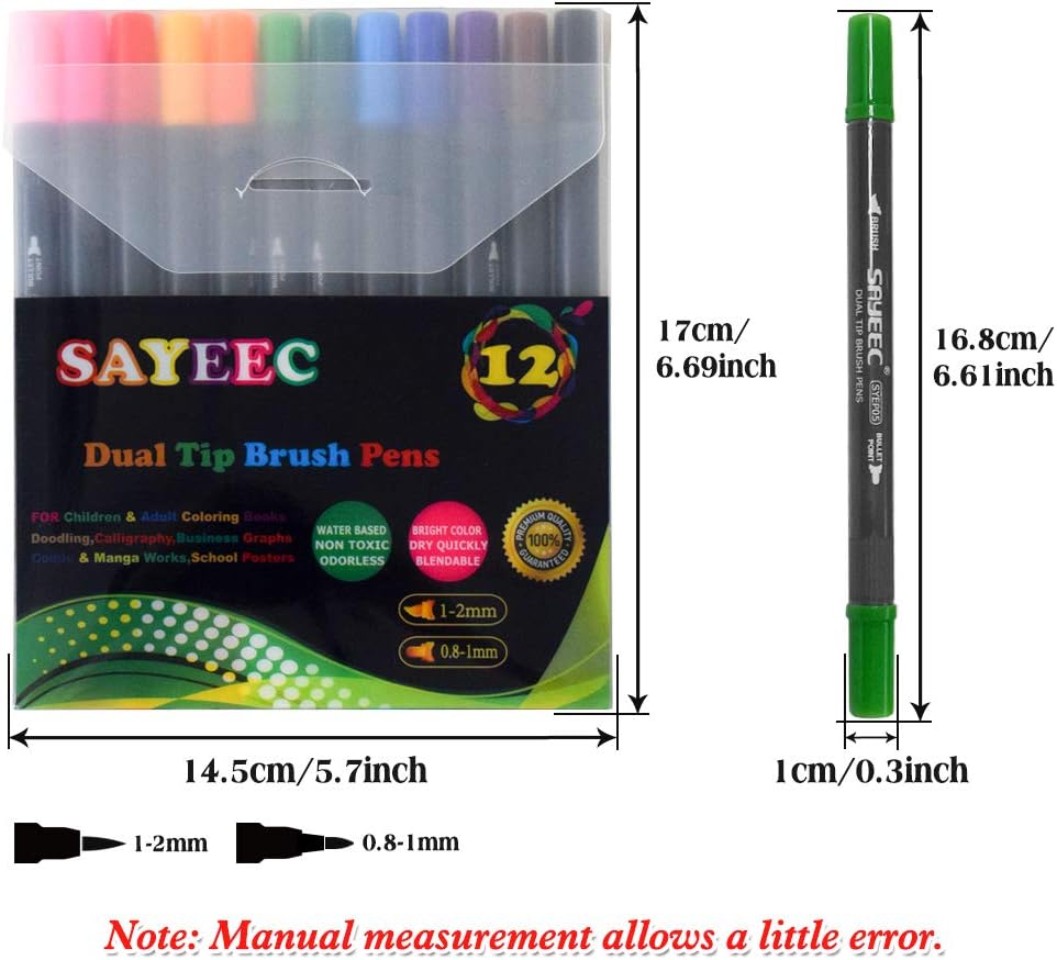Dual Brush Marker Pens, 12 x Art Colouring Markers with Fine Point and Brush Tip - Image 5