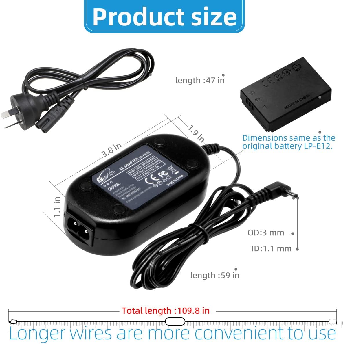 AC Adapter DR-E12 DC Coupler LP-E12 LPE12 Dummy Kit for Canon EOS M200 - Image 5