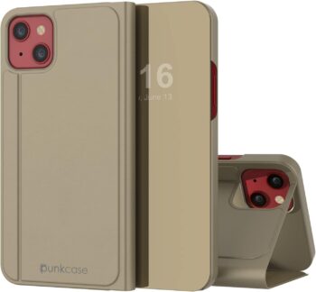 iPhone 13 Reflector Case Protective Flip Cover W/Scratch Resistant Mirror - Gold