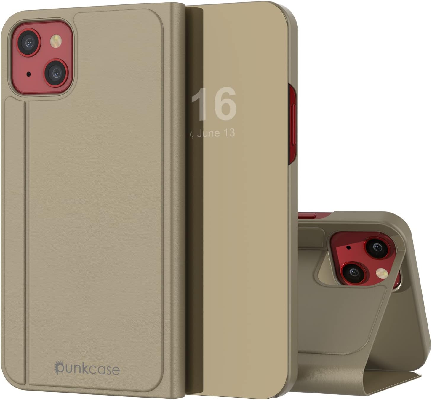 iPhone 13 Reflector Case Protective Flip Cover W/Scratch Resistant Mirror - Gold