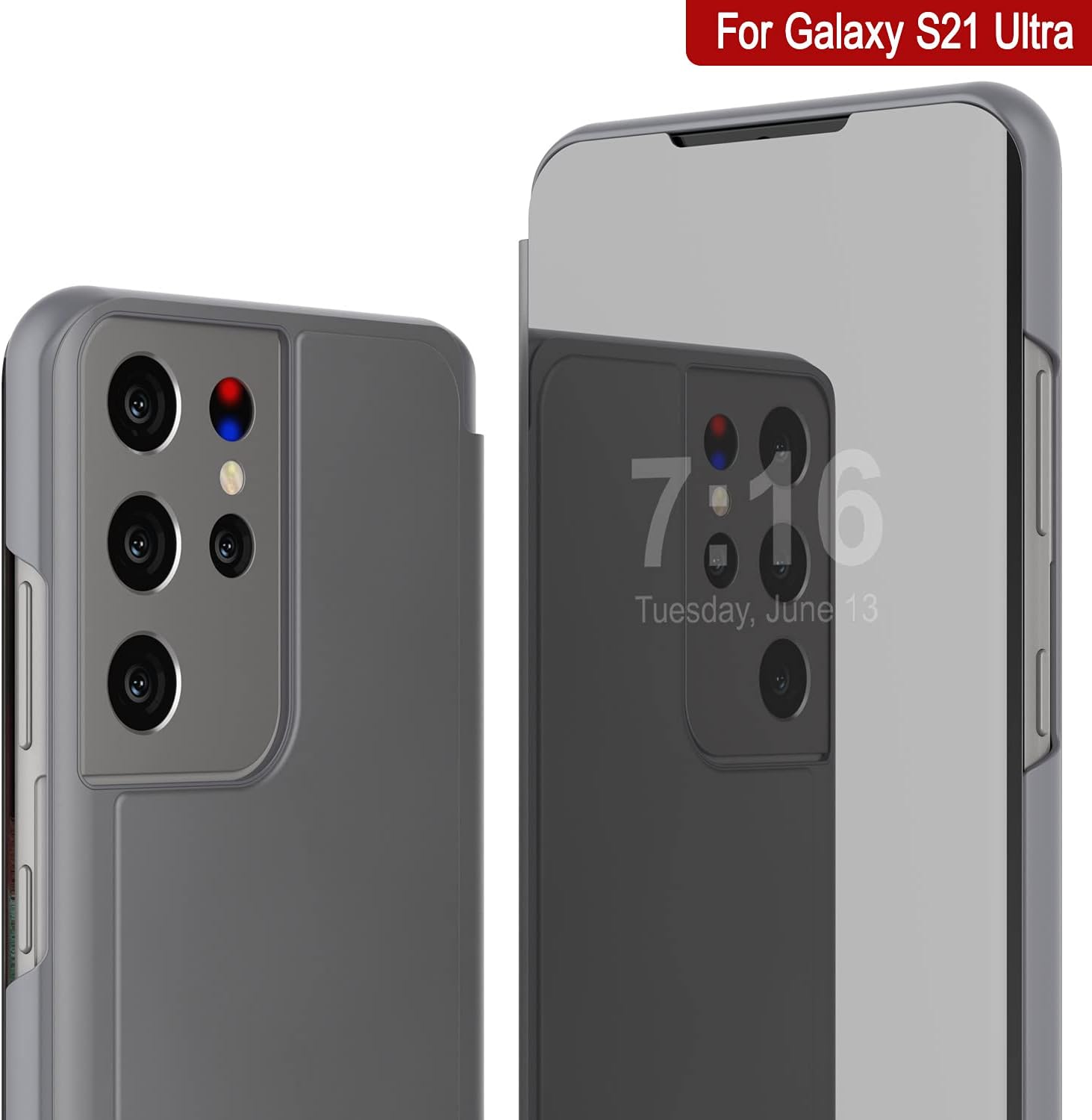 S21 Ultra Protective Flip Cover W/Scratch Resistant Mirror, Reflector Case - Image 7