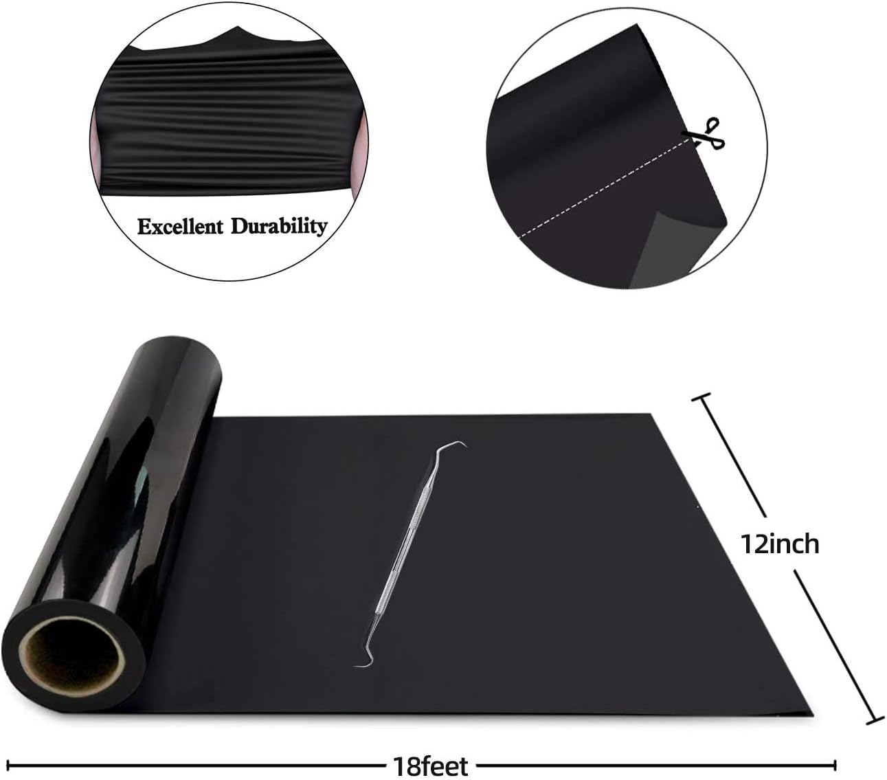 Heat Transfer Vinyl Black HTV Vinyl Roll - 12" x 18ft - Image 2
