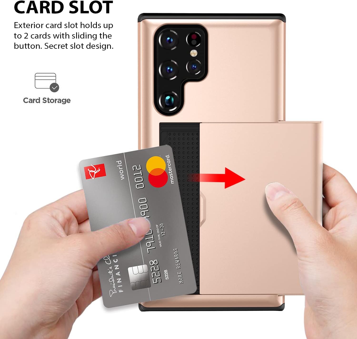 Galaxy S22 Ultra 5G Slide Card Holder Protective Shockproof Case - Rose Gold - Image 4